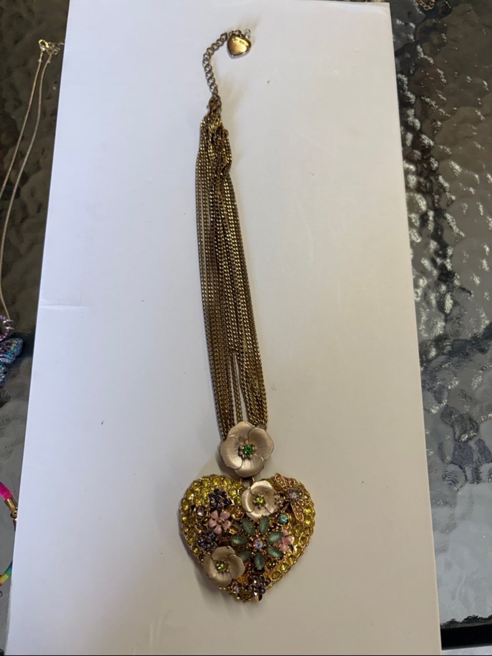 Gold-Tone Heart Pendant Necklace with Yellow and Multicolor Crystals